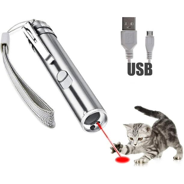 3 in 1 Super LASER Cat Pet Toy POINTER USB PEN Rechargeable Red UV Flashlight
